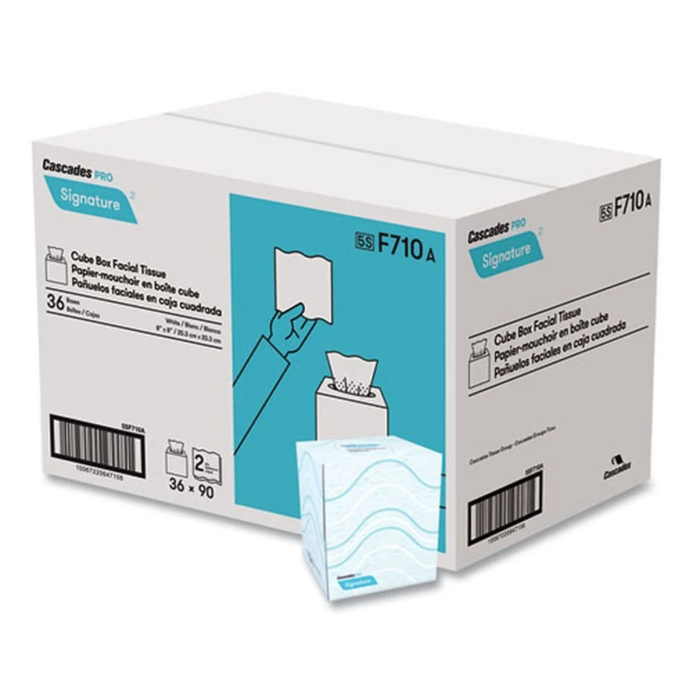 Cascades PRO 2-Ply Cube Box Signature Facial Tissue - White (36 Boxes/Carton)