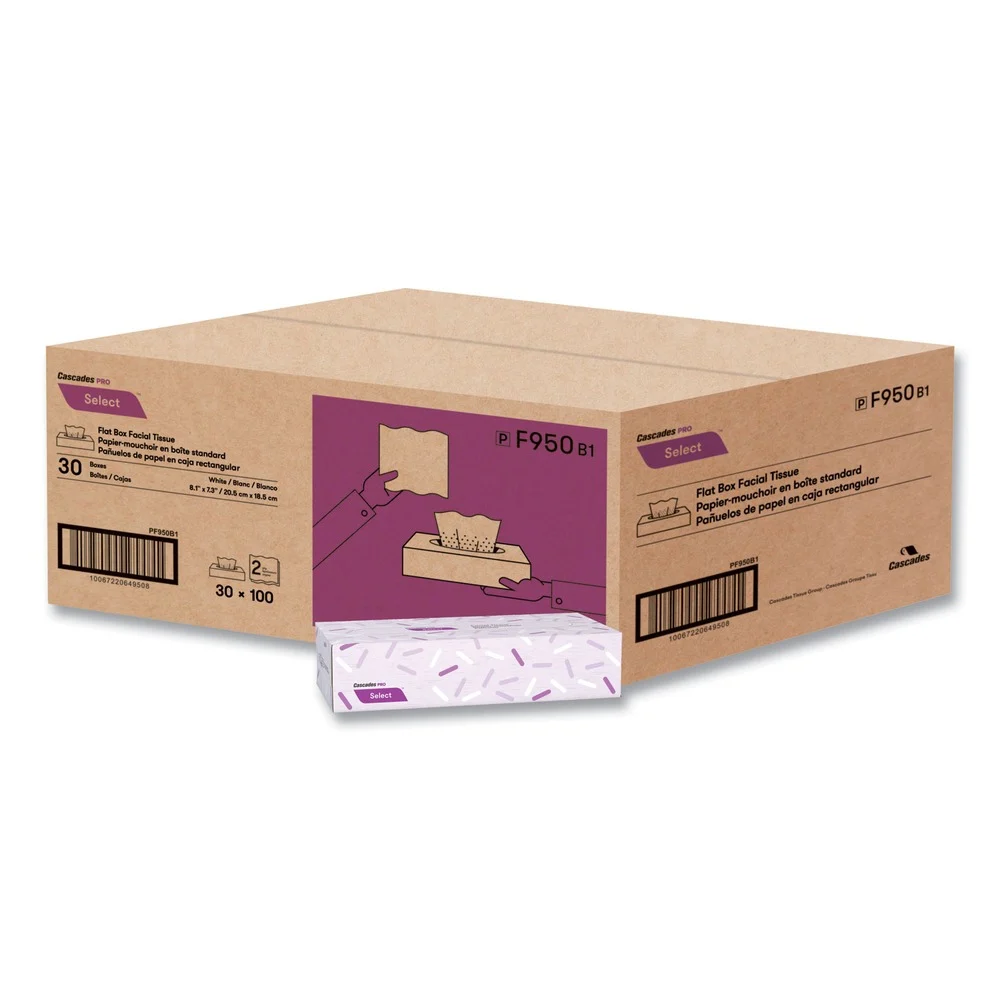 Cascades PRO 2-Ply Select Flat Box Facial Tissue - White (30 Boxes/Carton)