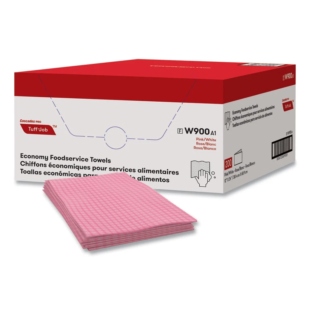 Cascades PRO 12 in. x 24 in. Tuff-Job Foodservice Towels - Pink/White (200/Carton)