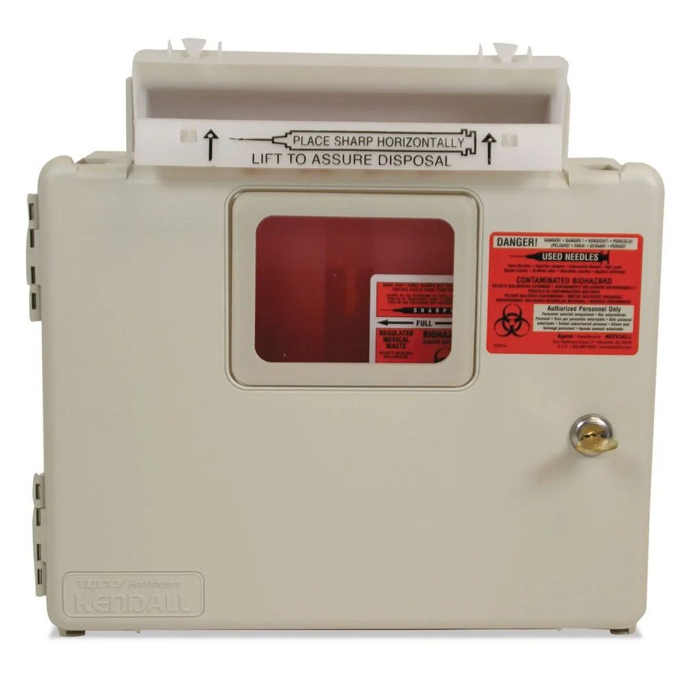 Covidien 5 quart ABS Plastic In-Room Locking Wall Mount Sharps Container Cabinet System - Beige