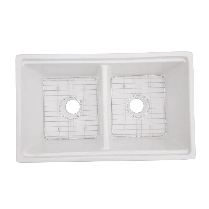 Dakota Sinks DSE-FCAL5050S Signature Elements Series 33 Inch Fire Clay Double Bowl Reversible Apron Front Kitchen Sink with Accessory Ledges