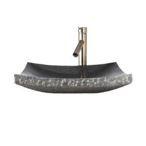 Dakota Sinks DSE-NSV02 Signature Elements Series 18 Inch Chiseled Polished Granite Curved Single Bowl Rectangle Bathroom Vessel Sink