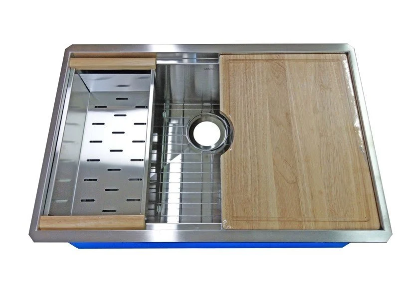 Dakota Sinks DSL-6040LD Signature L-Series 32 Inch 60/40 Flat Ledge Double Bowl Undermount Stainless Steel Kitchen Sink - Satin Brushed Nickel