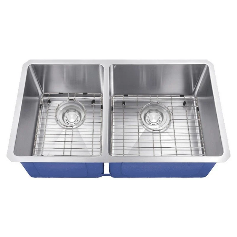 Dakota Sinks DSM-4060 Signature M-Series 32 Inch Micro Radius 40/60 Double Bowl Undermount Kitchen Sink with Bottom Grid