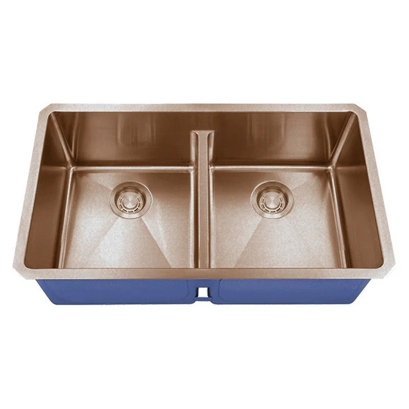 Dakota Sinks DSM-5050LD Signature M-Series 32 Inch Micro Radius 50/50 Low Divide Double Bowl Undermount Kitchen Sink with Bottom Grid