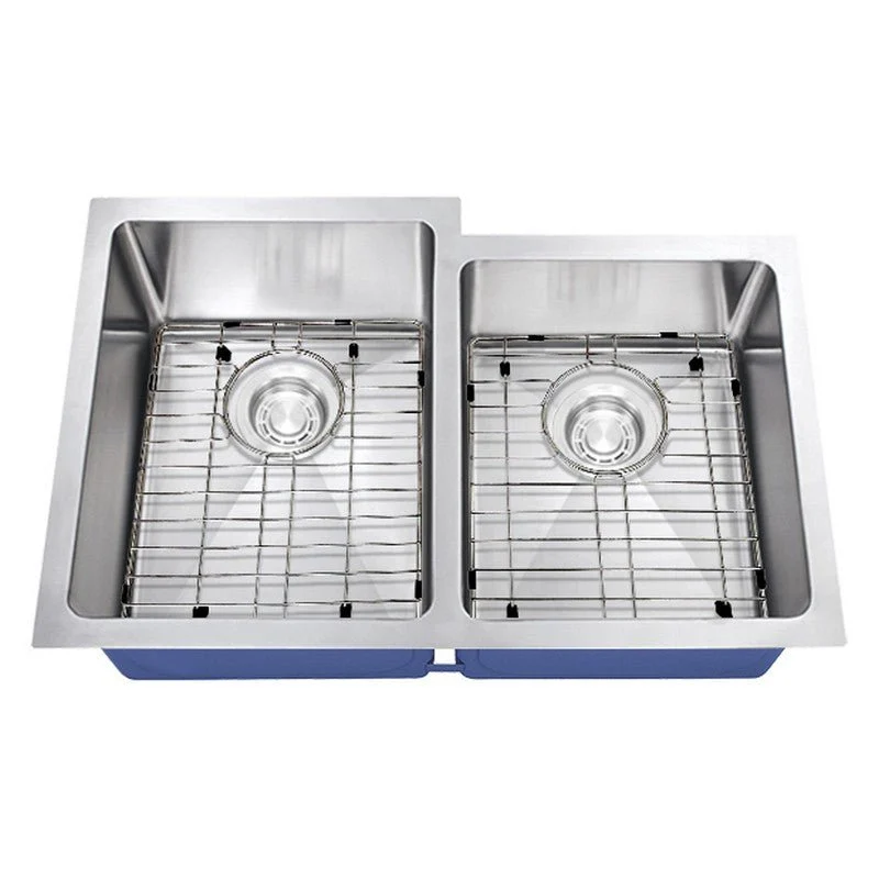 Dakota Sinks DSM-6040-1 Signature M-Series 30 3/4 Inch Micro Radius 60/40 Offset Double Bowl Undermount Kitchen Sink with Bottom Grid