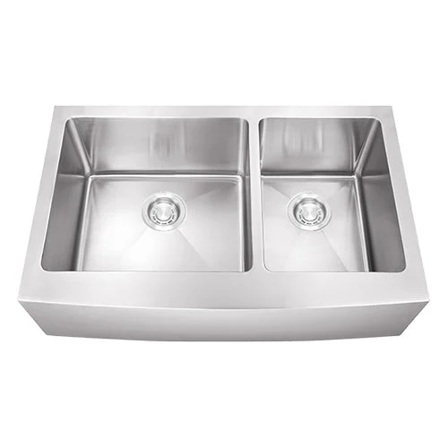 Dakota Sinks DSM-A6040 Signature M-Series 33 Inch Micro Radius 60/40 Double Bowl Apron Front Kitchen Sink with Bottom Grid