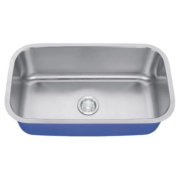 Dakota Sinks DSR-3018 Signature R-Series 30 Inch Standard Radius D-Single Bowl Undermount Stainless Steel Kitchen Sink with Bottom Grid - Satin Brushed Nickel