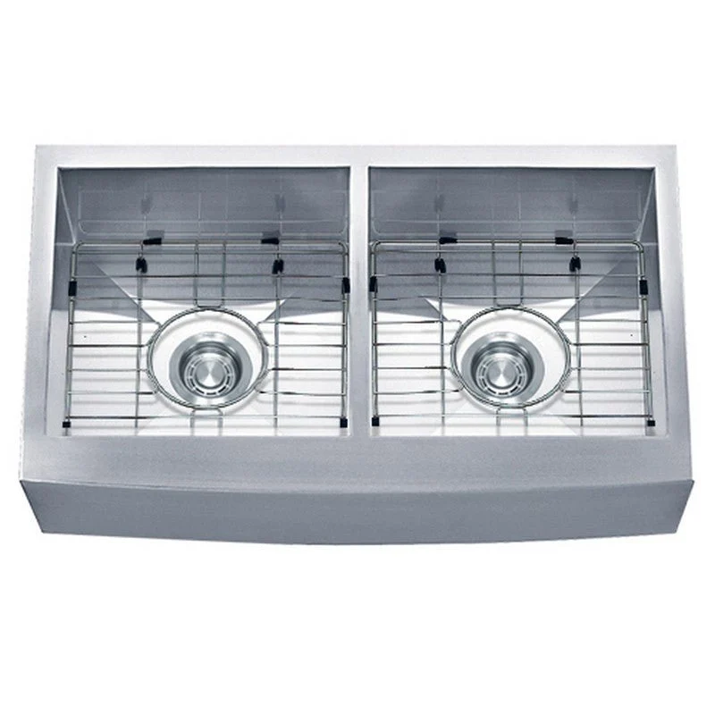 Dakota Sinks DSZ-A5050 Signature Z-Series 33 Inch Zero Radius 50/50 Double Bowl Apron Front Stainless Steel Kitchen Sink with Bottom Grid