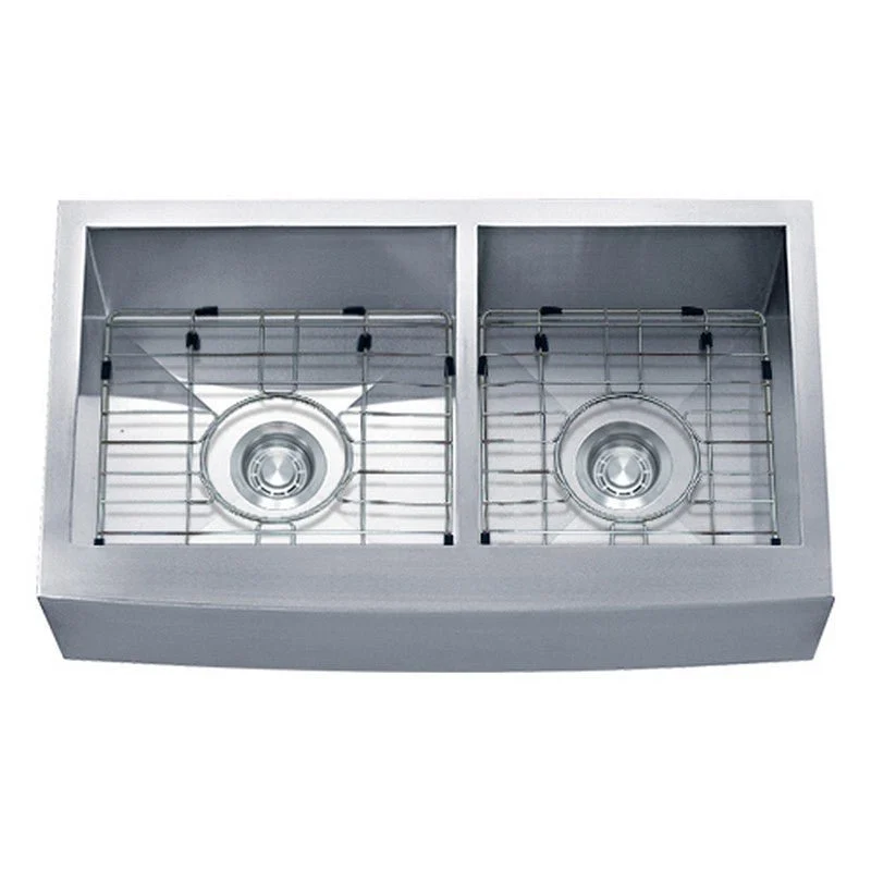 Dakota Sinks DSZ-A6040 Signature Z-Series 33 Inch Zero Radius 60/40 Double Bowl Apron Front Stainless Steel Kitchen Sink with Bottom Grid