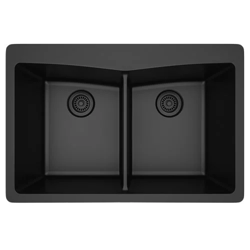 Dakota Sinks GSE-QC5050-W Builders Elements Series 33 Inch Quartz Composite 50/50 Low Divide Double Bowl Undermount Kitchen Sink