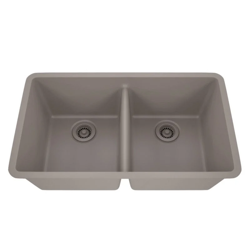 Dakota Sinks GSE-QC5050LD-BE Builders Elements Series 32 Inch Quartz Composite 50/50 Low Divide Double Bowl Undermount Kitchen Sink