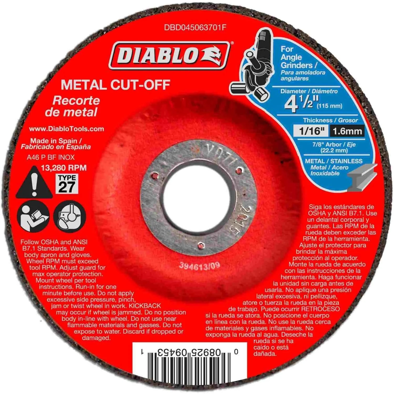 Diablo DBD045063701F 4-1/2 in.Metal Cut Off Disc - Type 27 (50-Pack)