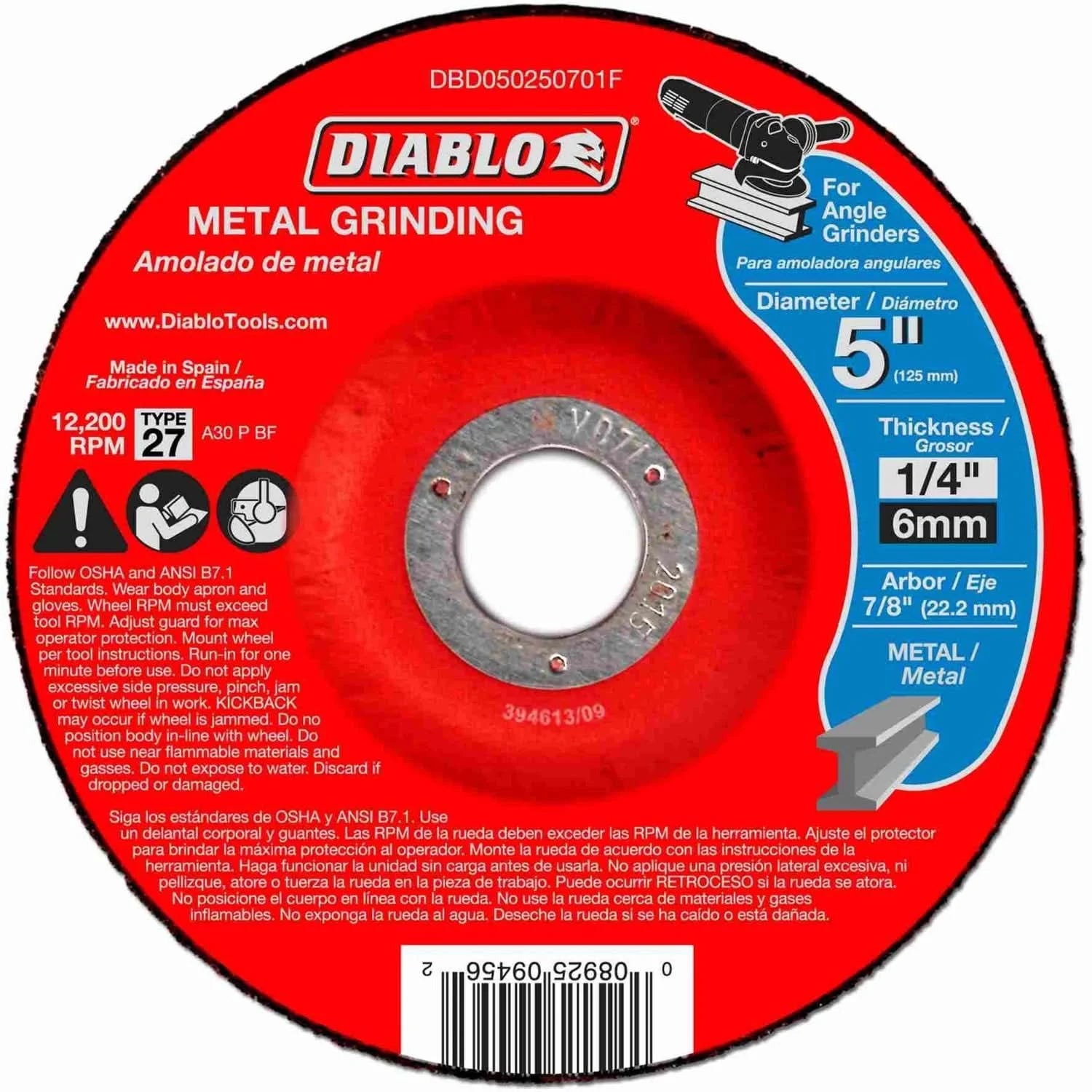 Diablo DBD050250701F 5 in.Metal Grinding Disc - Type 27 (25-Pack)