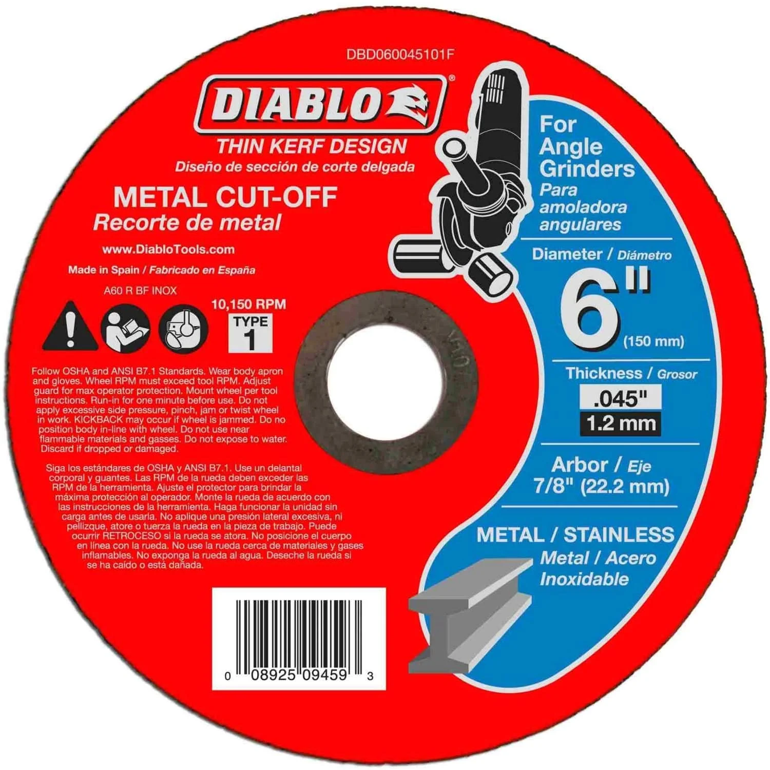 Diablo DBD060045101F 6 in.Metal Cut Off Disc - Thin Kerf (10-Pack)