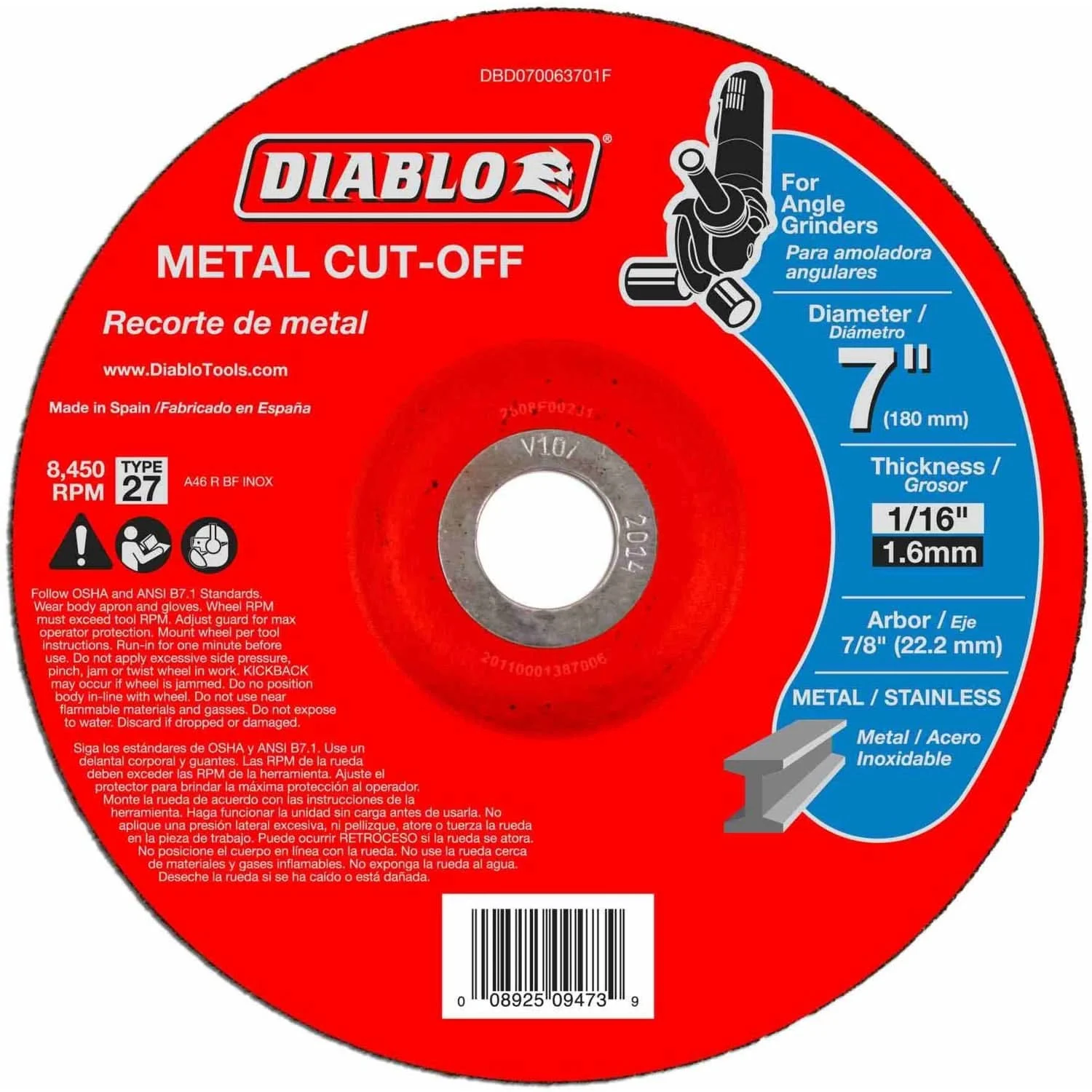 Diablo DBD070063701F 7 in.Metal Cut Off Disc - Type 27 (10-Pack)