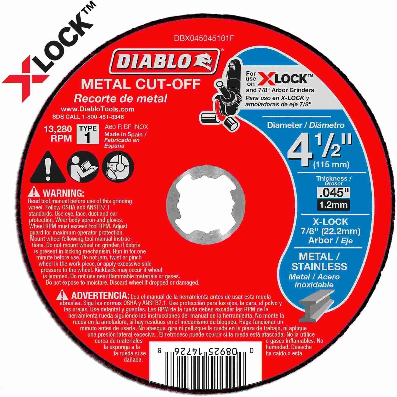 Diablo DBX045045101F 4-1/2 in.Thin Kerf Metal Cut-Off Disc for X-Lock and All Grinders (50-Pack)