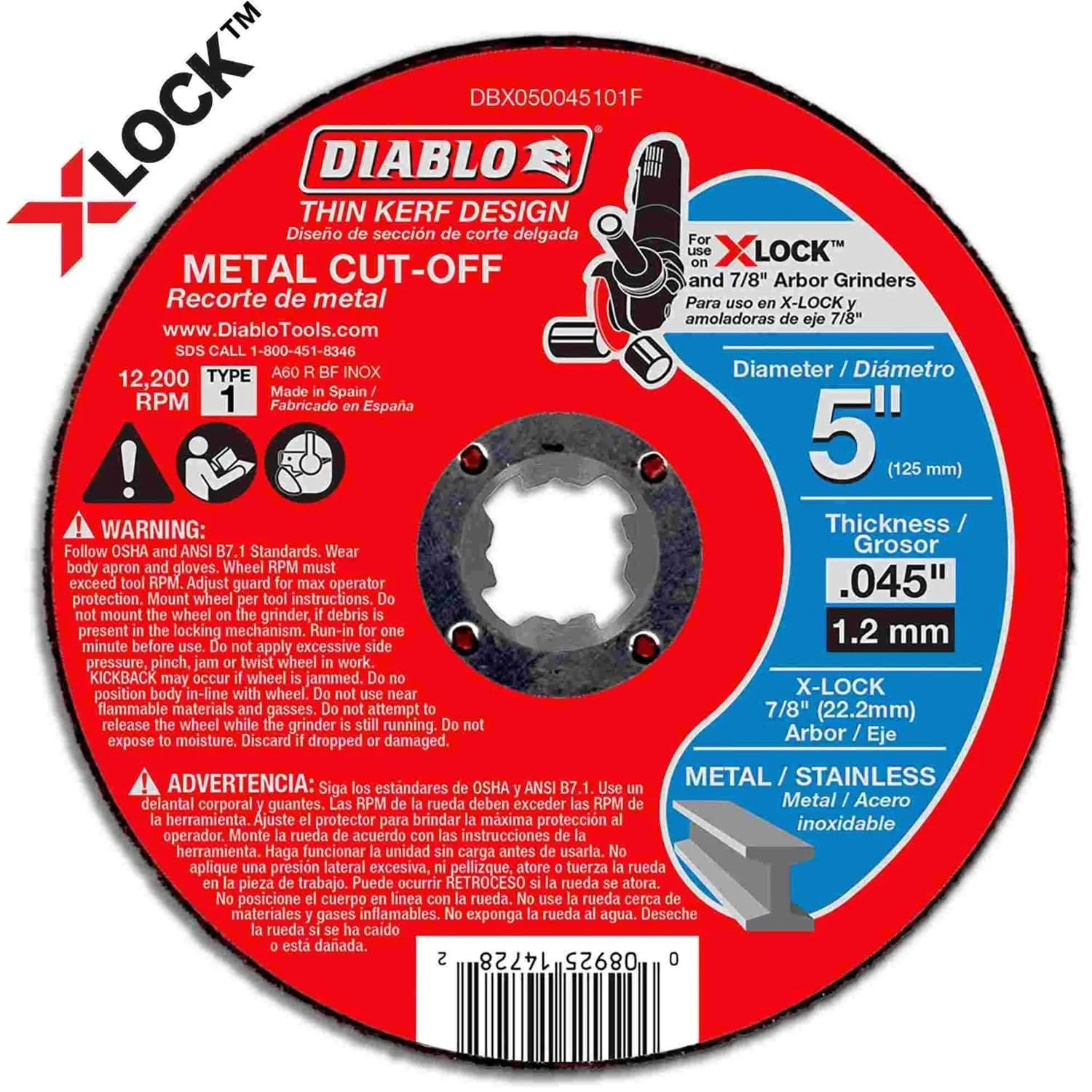 Diablo DBX050045101F 5 in.Thin Kerf Metal Cut-Off Disc for X-Lock and All Grinders (50-Pack)
