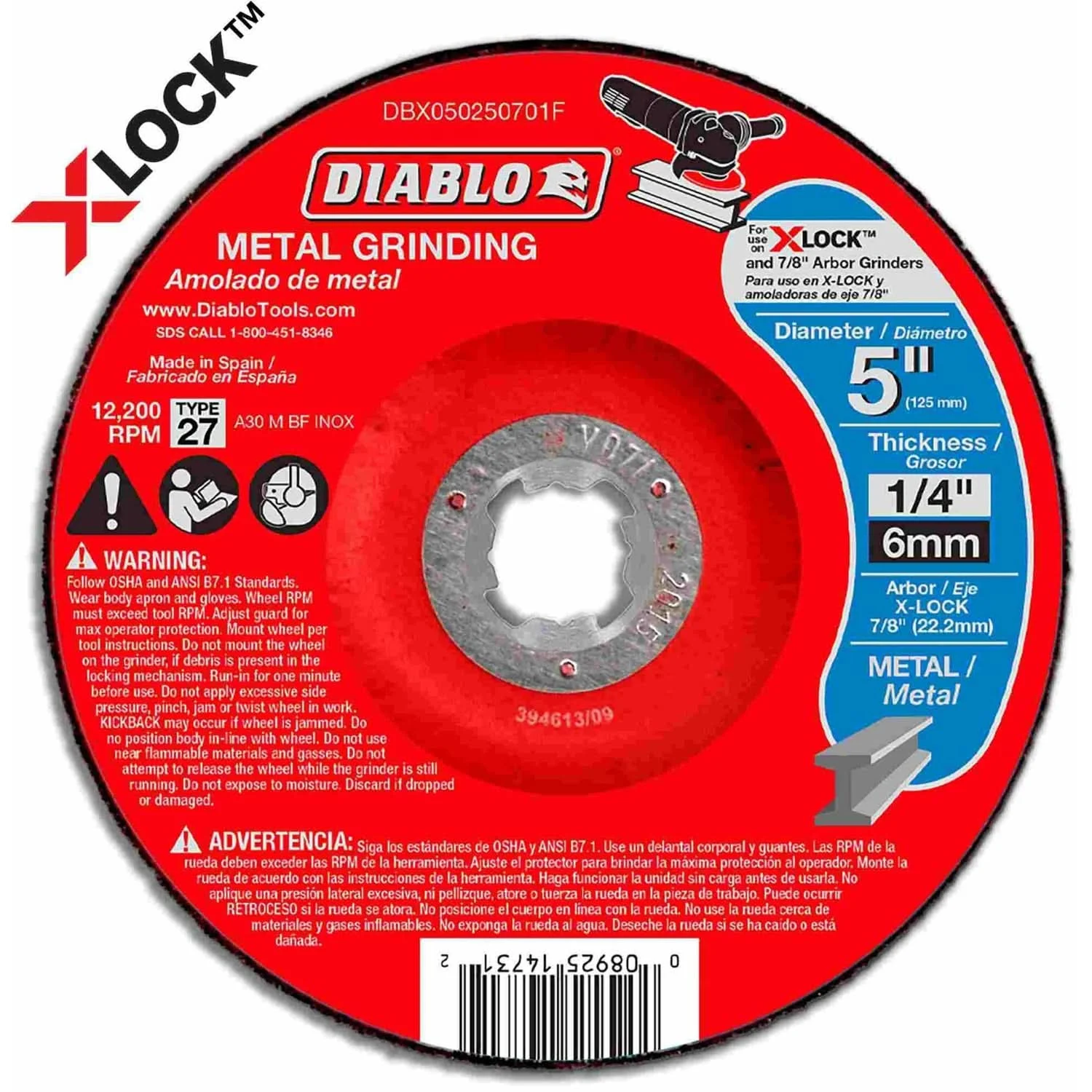 Diablo DBX050250701F 5 in.Type 27 Metal Grinding Disc for X-Lock and All Grinders (50-Pack)