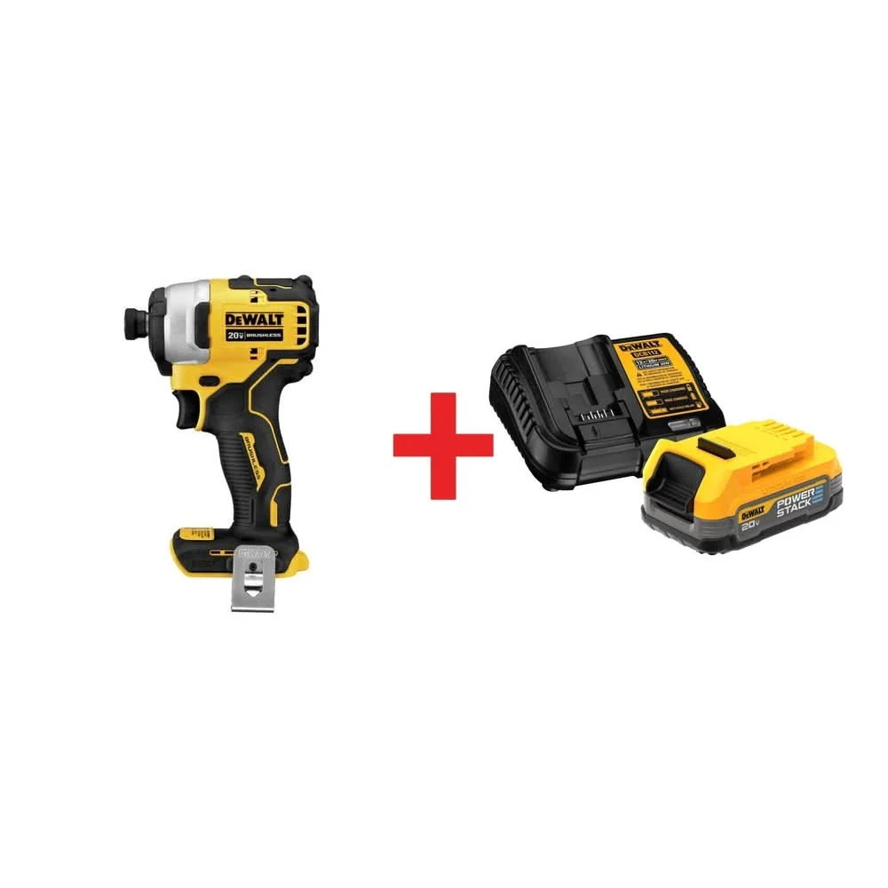 DeWalt 20V MAX POWERSTACK 1.7Ah Starter Kit with Atomic 20V MAX Brushless 1/4 in. Impact Driver