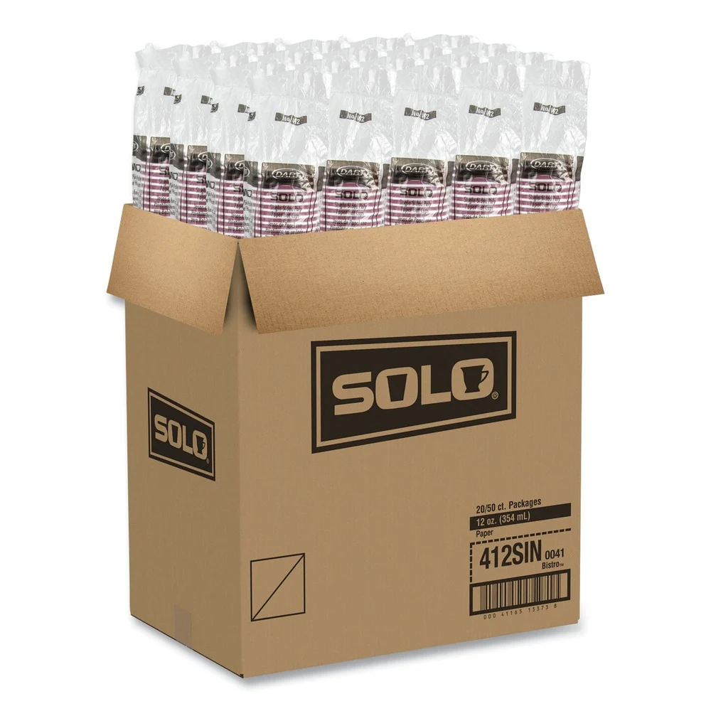 SOLO 412SIN-0041 12 oz. Paper Hot Drink Cups in Bistro Design - Maroon (50/Pack)