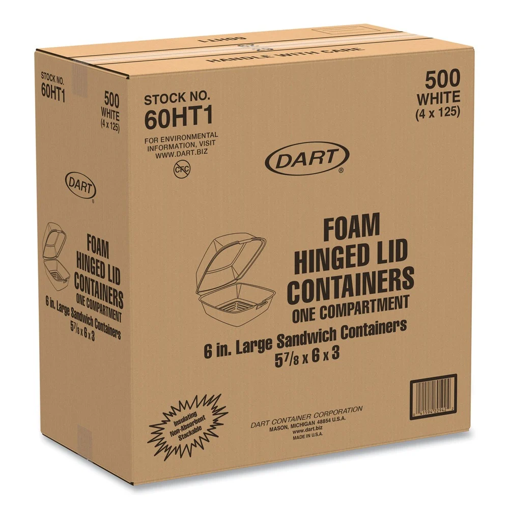 Dart 60HT1 5-7/8 in. x 6 in. x 3 in. Hinged Lid Foam Containers - White (500/Carton)