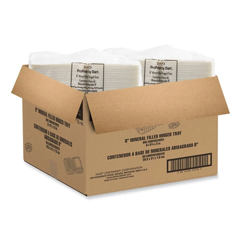 Dart 85MFPPHT1R Single Compartment 8.25 in. x 8 in. x 3 in. Plastic Hinged Lid Containers - White (150/Carton)