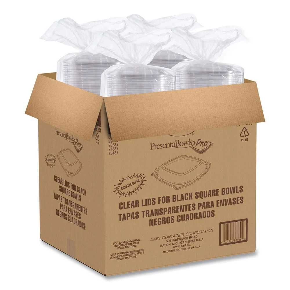 Dart C2464BDL PresentaBowls Pro 8.5 in. x 8.5 in. x 0.5 in. Square Plastic Lids for 24 oz. to 32 oz. Bowls - Clear (252/Carton)