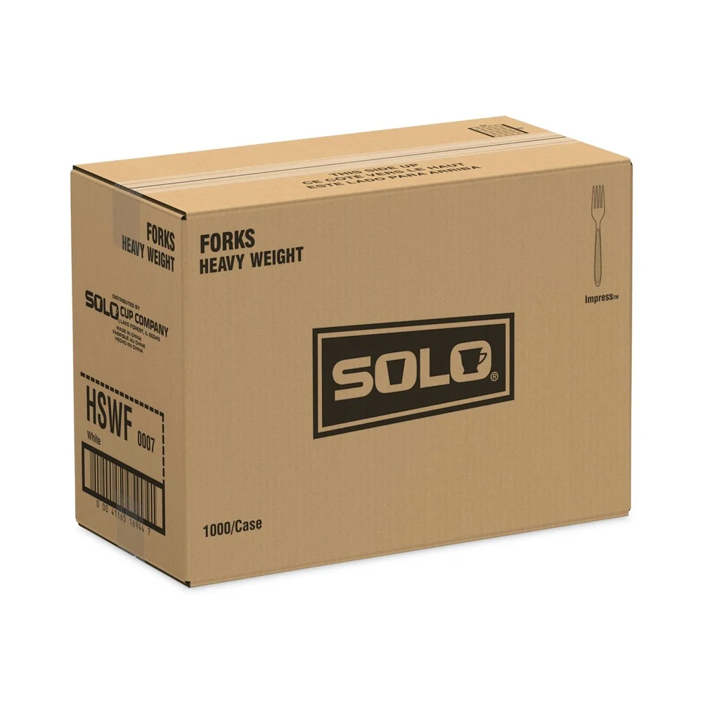 SOLO Impress Heavyweight Full-Length Polystyrene Plastic Cutlery Fork - White (1000/Carton)