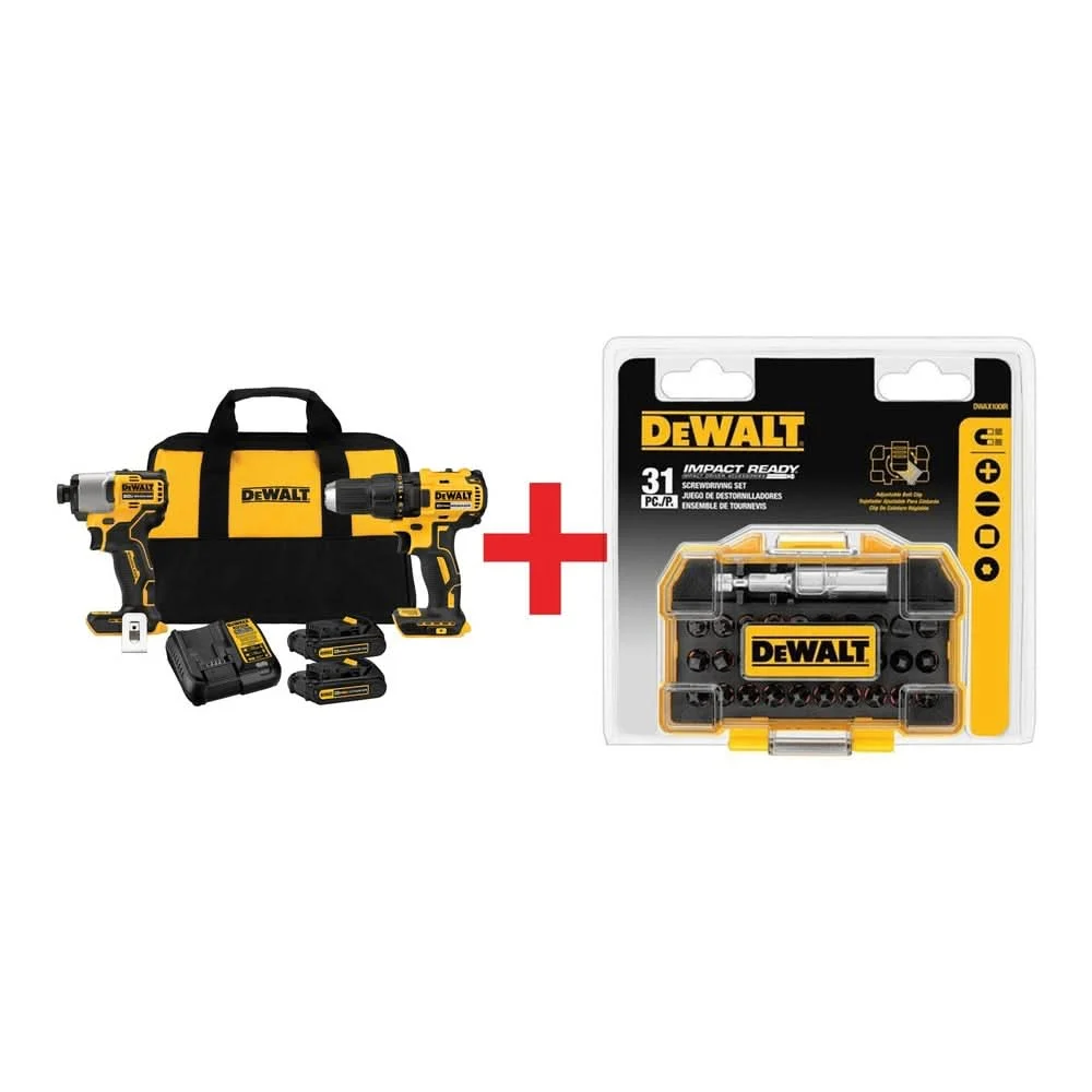 DeWalt 20V MAX Brushless 2-Tool Drill & Impact Driver Combo Kit with 31-Piece Impact Ready Extra Small Tough Case Bit Set
