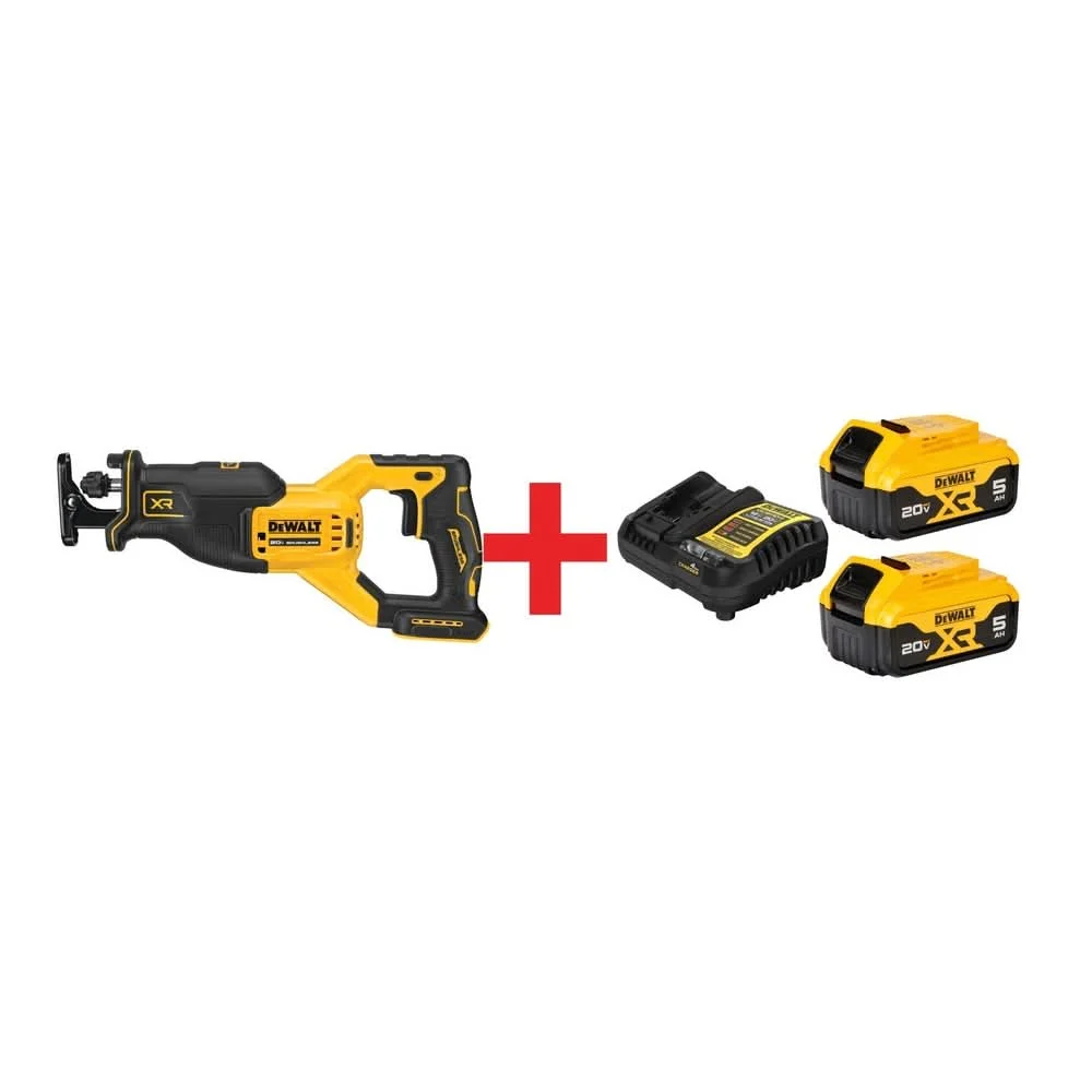 DeWalt 20V MAX XR Brushless Cordless Reciprocating Saw with 20V MAX XR 5.0Ah Battery & Charger Starter Kit