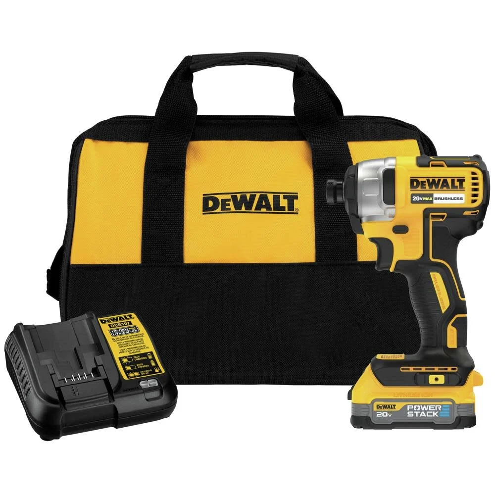 Dewalt 20V MAX Brushless Lithium-Ion 1/4 in. Cordless Impact Driver Kit with POWERSTACK Compact Battery (1.7 Ah)
