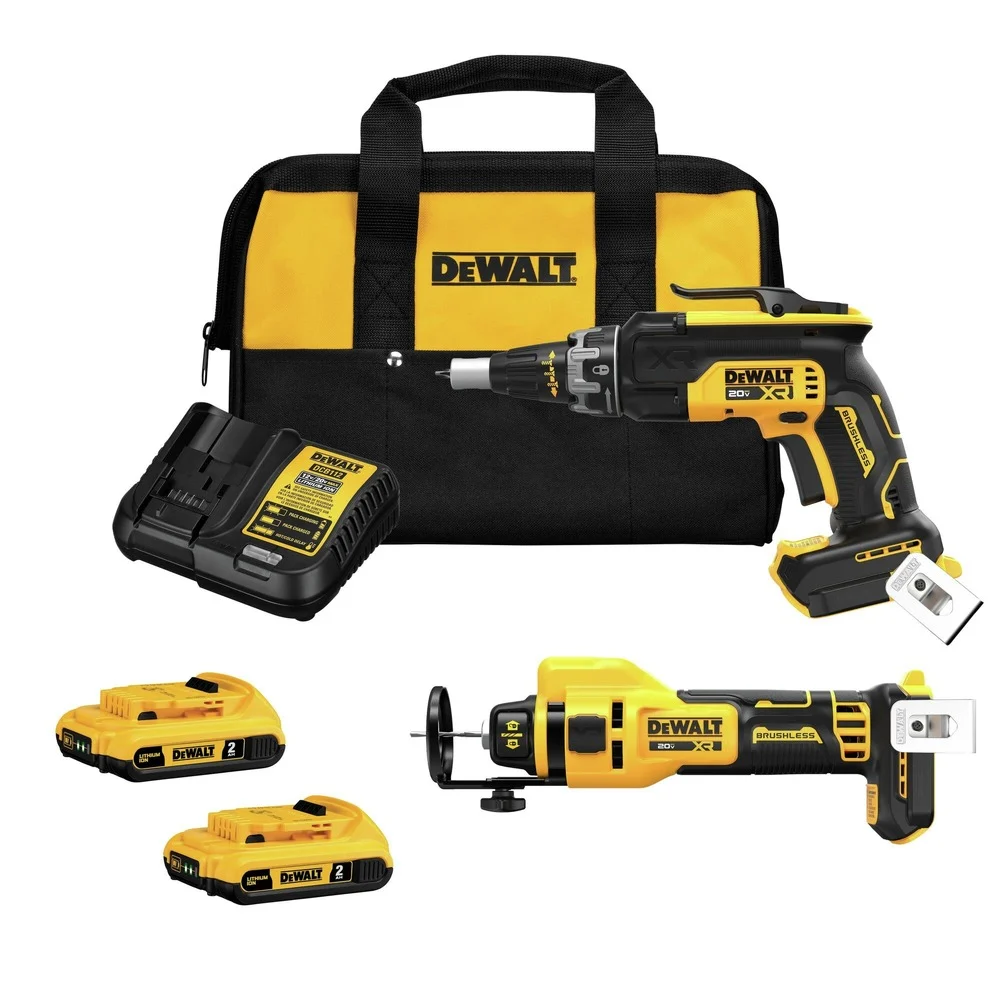 Dewalt 20V MAX XR Brushless Lithium-Ion Cordless Drywall Screwgun and Cut-Out Tool Combo Kit (2 Ah)