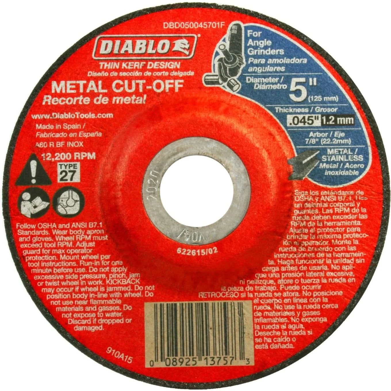 Diablo DBD050045701F 5 in. Type 27 Metal Cut-Off Disc (50-Pack)