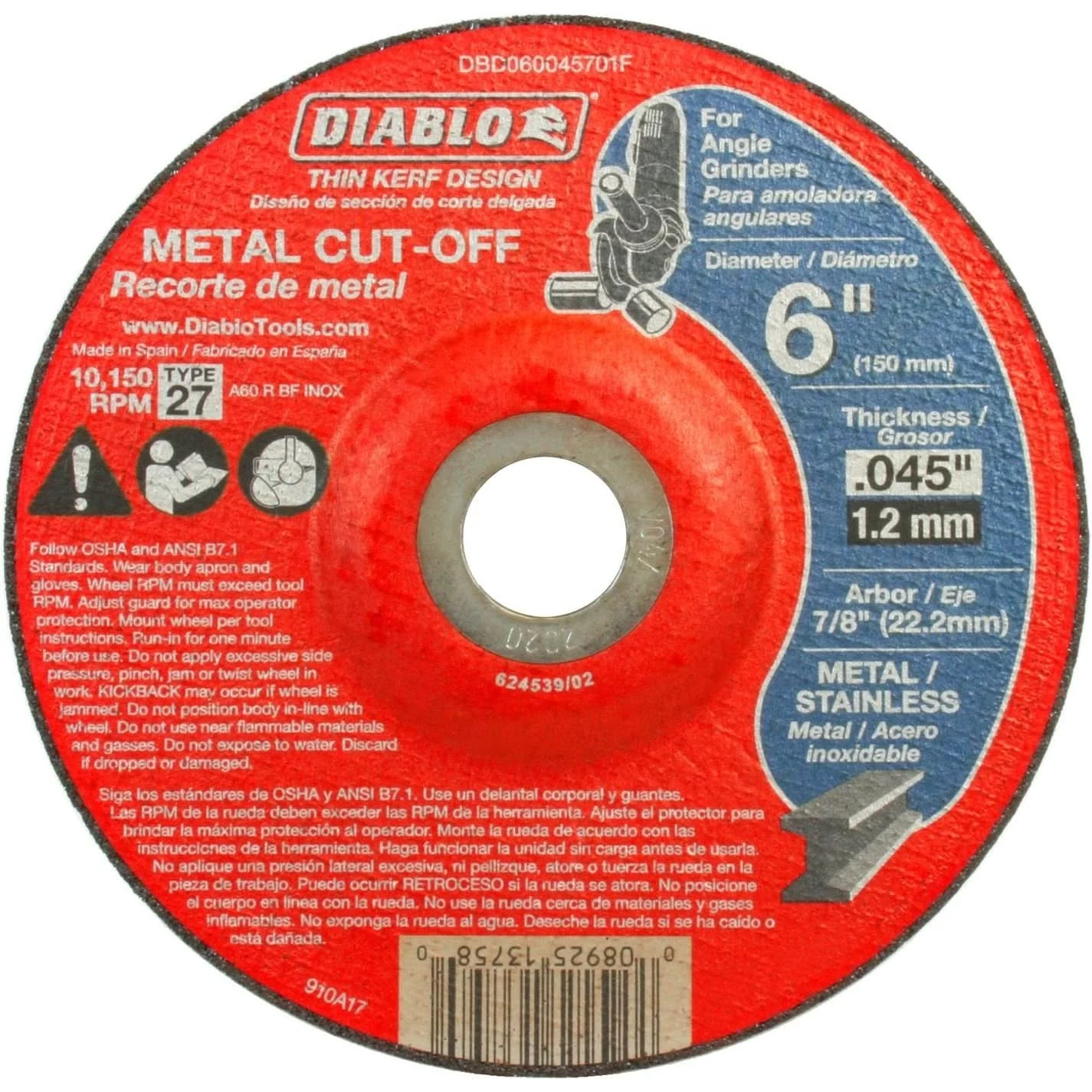 Diablo DBD060045701F 6 in. Type 27 Metal Cut-Off Disc (10-Pack)
