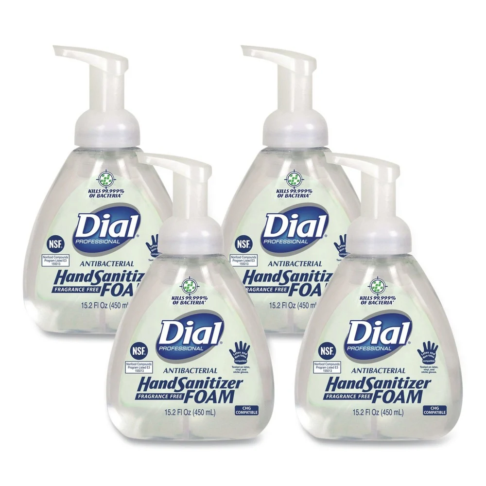 Dial Professional 15.2 oz. Pump Bottle Antibacterial Foam Hand Sanitizer - Fragrance-Free (4/Carton)