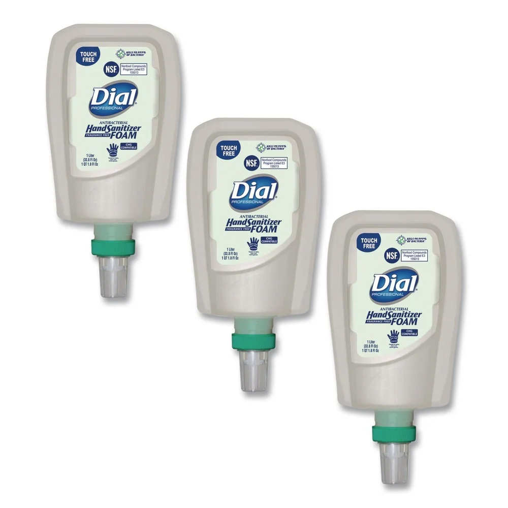 Dial Professional 1 Liter Bottle Antibacterial Foaming Hand Sanitizer Refill for FIT Touch Free Dispenser - Fragrance-Free (3/Carton)