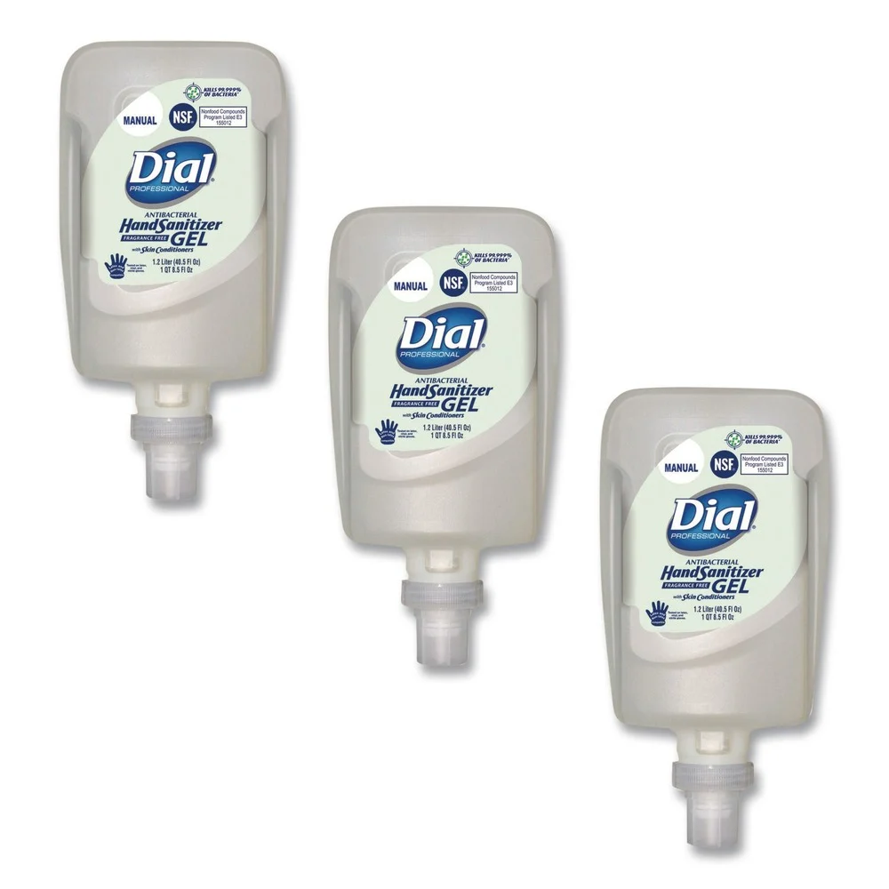 Dial Professional 1.2 Liter Antibacterial Gel Hand Sanitizer Refill for FIT Manual Dispenser - Fragrance-Free (3/Carton)