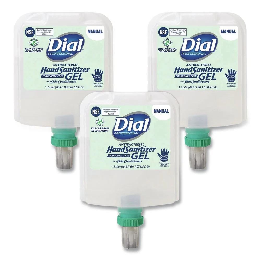 Dial Professional 1.2 Liter Antibacterial Gel Hand Sanitizer Refill for Dial 1700 Dispenser - Fragrance-Free (3/Carton)