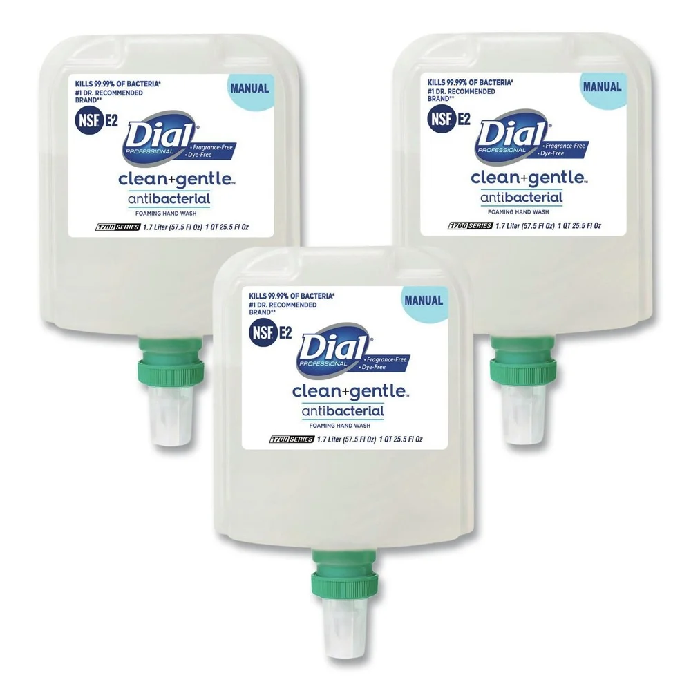 Dial Professional CleanPlusGentle 1.7 Liter Antibacterial Foaming Hand Wash Refill for 1700 Dispenser - Fragrance-Free (3/Carton)
