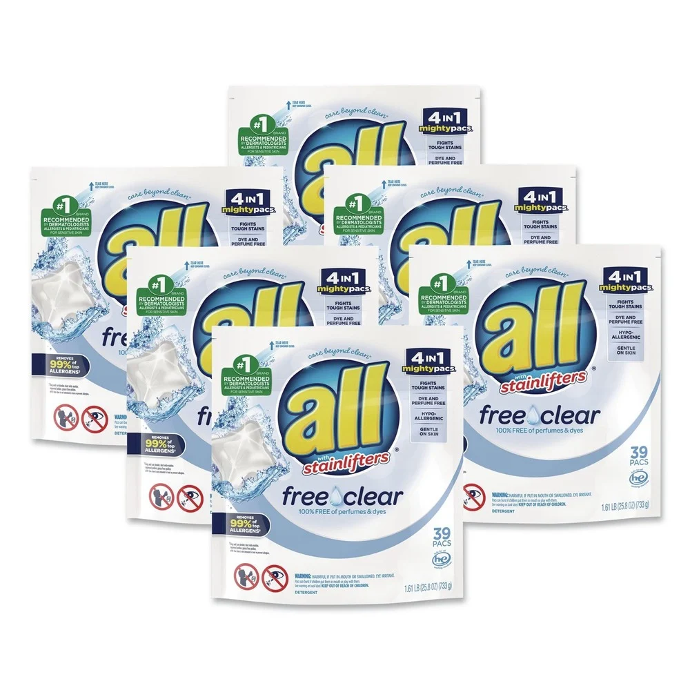 Dial 72613 73978 Mighty Pacs Free and Clear Super Concentrated Laundry Detergent (6/Carton)