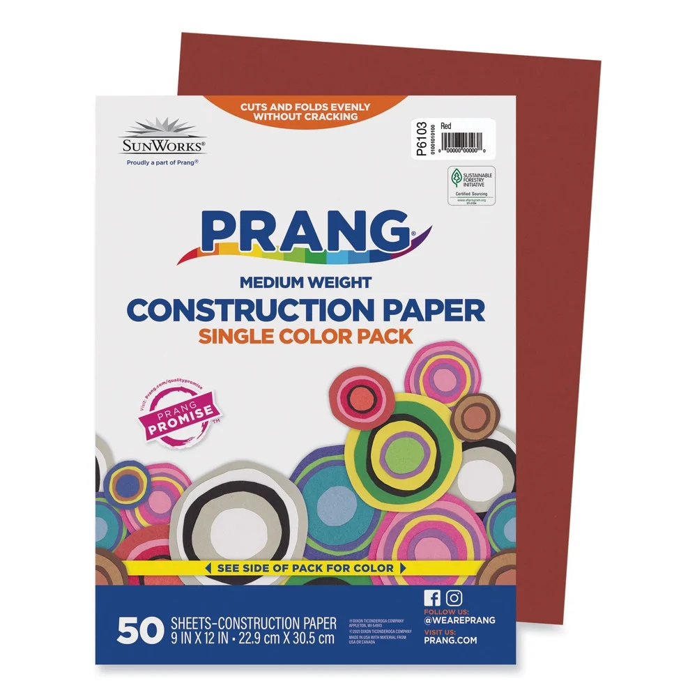 Prang P6103 SunWorks 9 x 12 Construction Paper - Red (50/Pack)