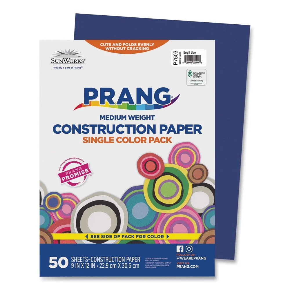 Prang P7503 SunWorks 9 x 12 50 lb. Text Weight Construction Paper - Bright Blue (50/Pack)