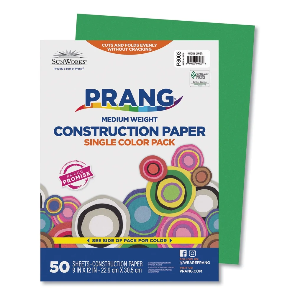 Prang SunWorks 9 in. x 12 in. 50 lbs. Text Weight Construction Paper - Holiday Green (50/Pack)