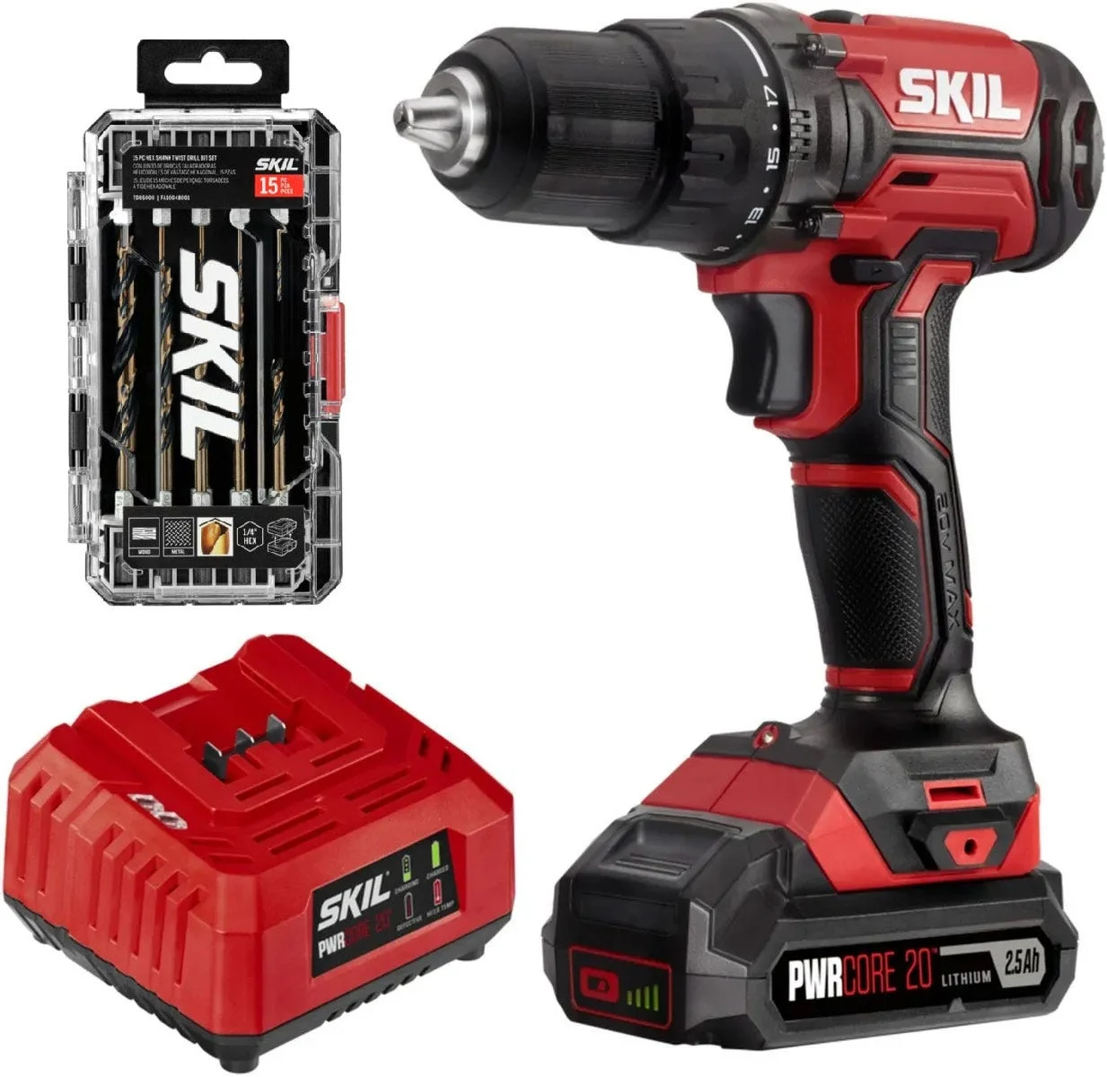 SKIL DL527502 PWR CORE 20 20V 1/2" Drill Driver 2.0Ah Kit with FREE Bit Set