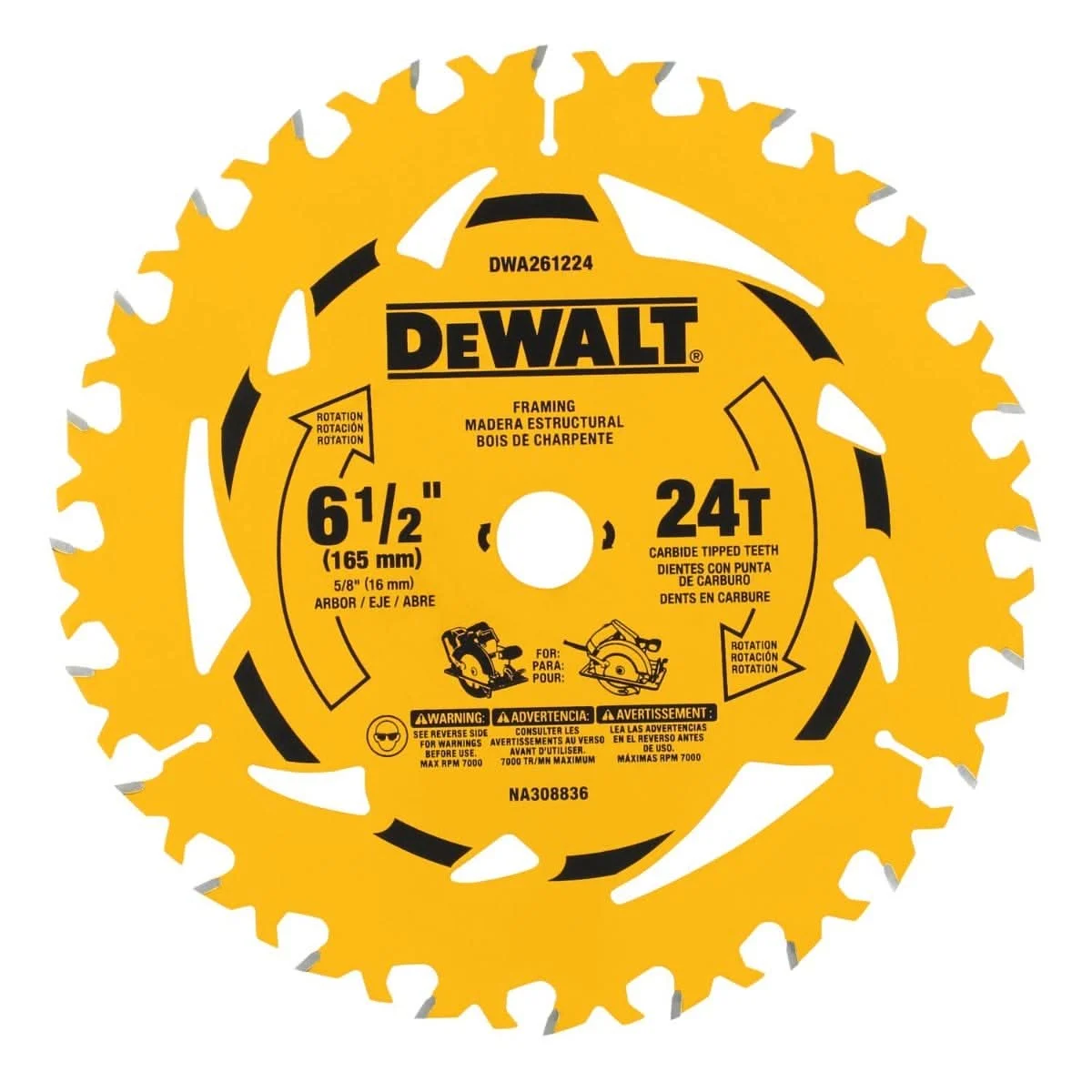 DeWalt 6-1/2 in. 24T Carbide-Tipped Framing Saw Blade (10-Pack)