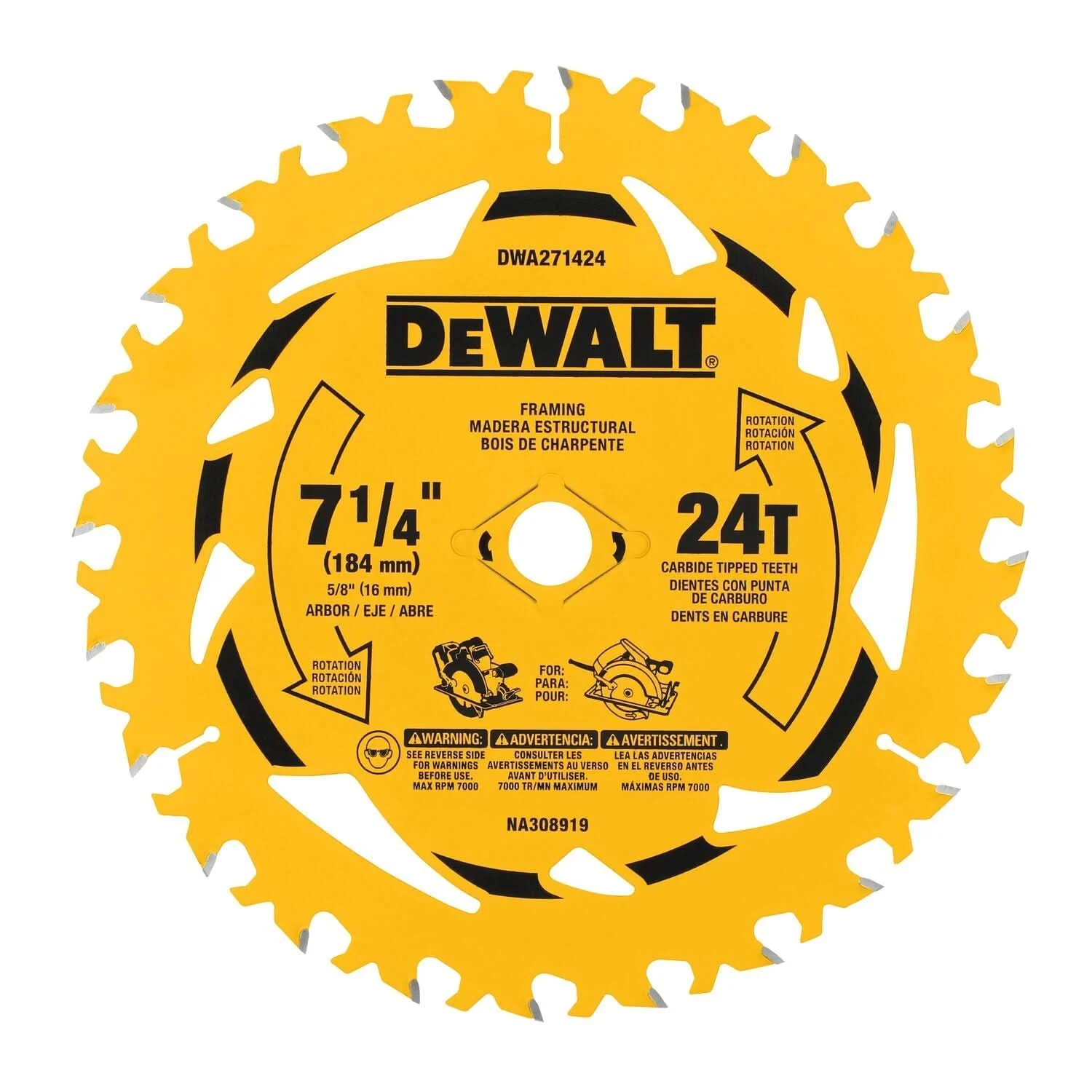 DeWalt DWA271424PK2 7-1/4 in. 24T Carbide-Tipped Framing Saw Blade (2-Pack)