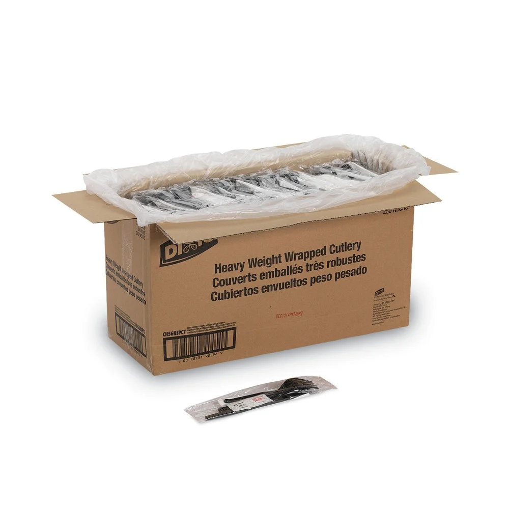 Dixie CH56NSPC7 Wrapped Fork/Knife/Spoon/Napkin Packets - Black (250/Carton)