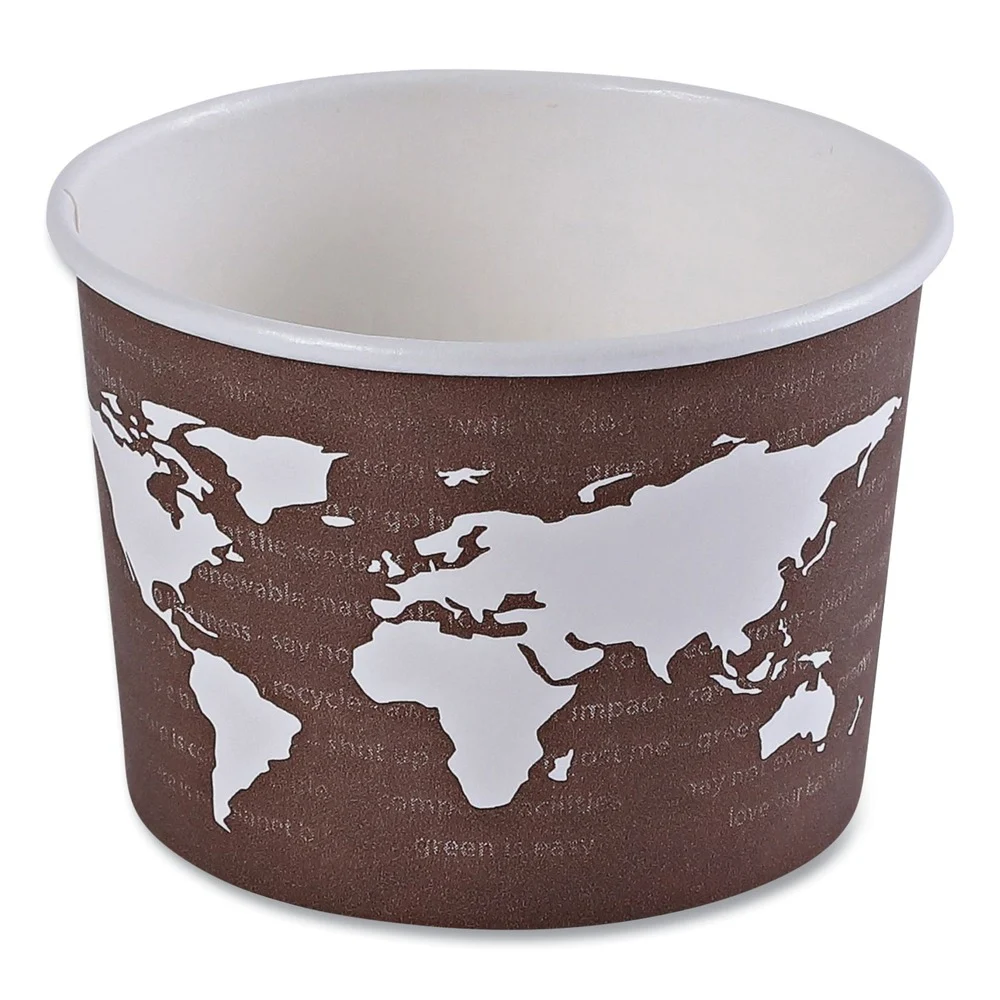 Eco-Products EP-BSC8-WA 8 oz. 3.04 in. Diameter x 2.3 in. h World Art Renewable and Compostable Paper Food Container - Brown (1000/Carton)