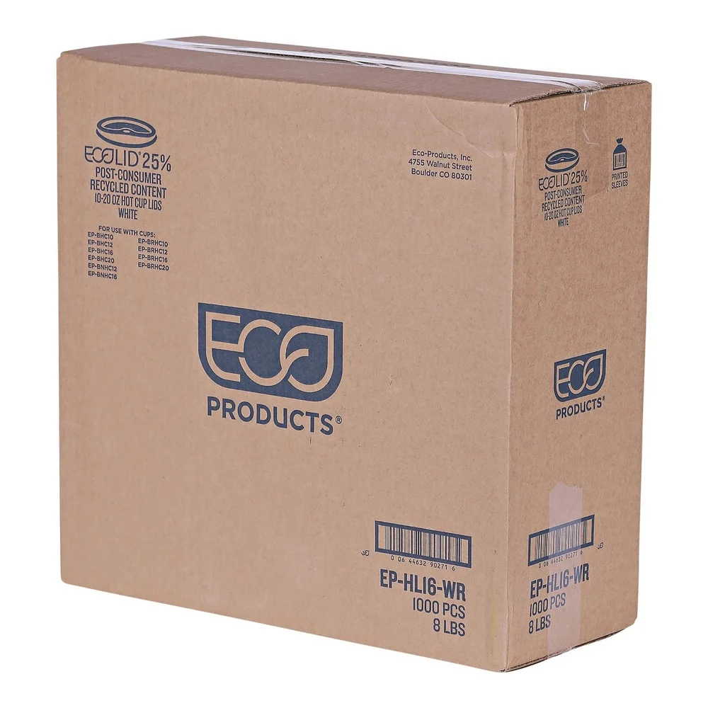 Eco-Products EcoLid 25 Percent Recycled Content Plastic Hot Cup Lid Fits 10 oz. to 20 oz. Hot Cups - White (1000/Carton)